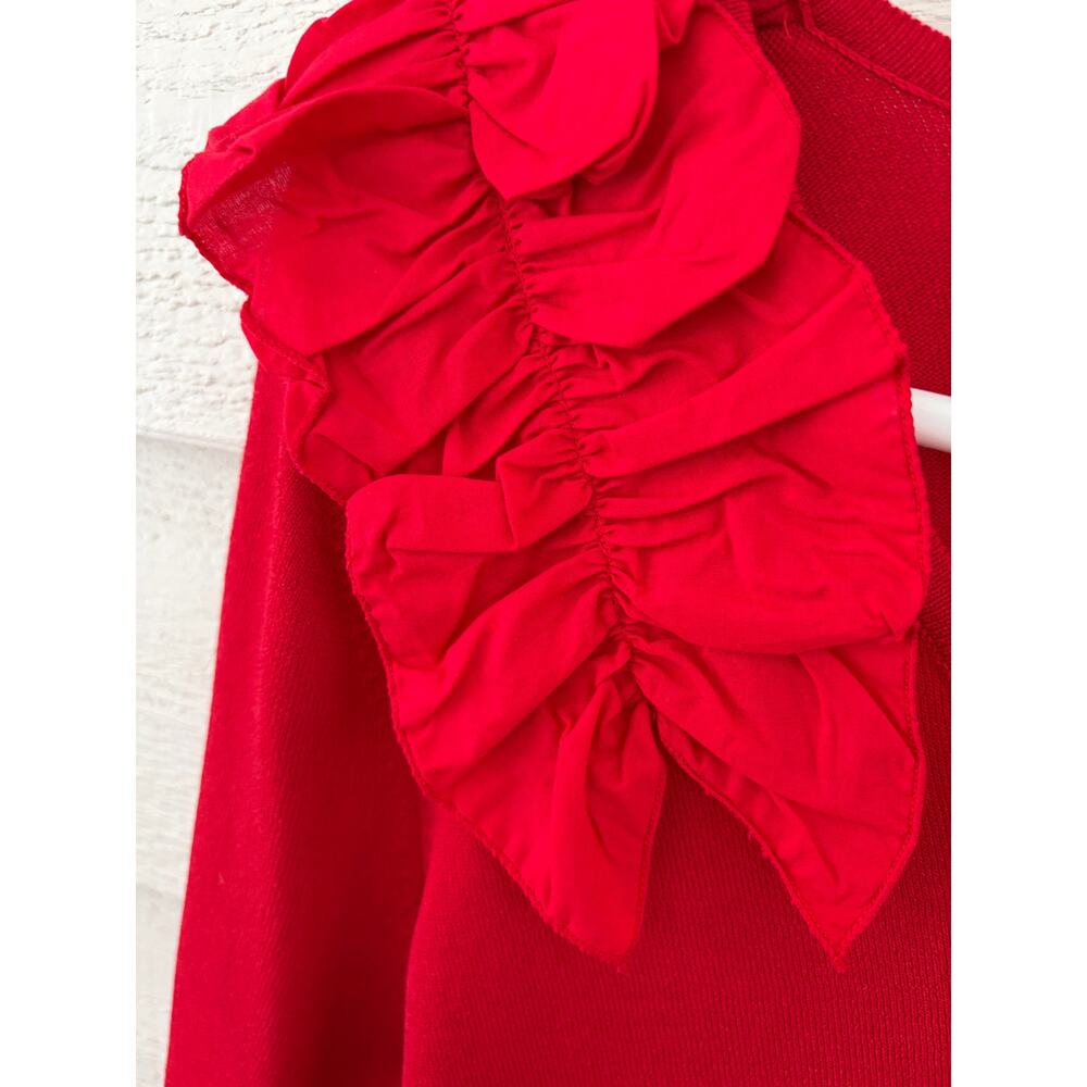 INC International Concepts Red Ruffle Shoulder V-Neck Sweater Top Size M/L - Picture 4 of 6
